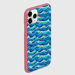 Чехол iPhone 11 Pro матовый Абстрактный волнистый узор в синих тонах, цвет: 3D-малиновый — фото 2