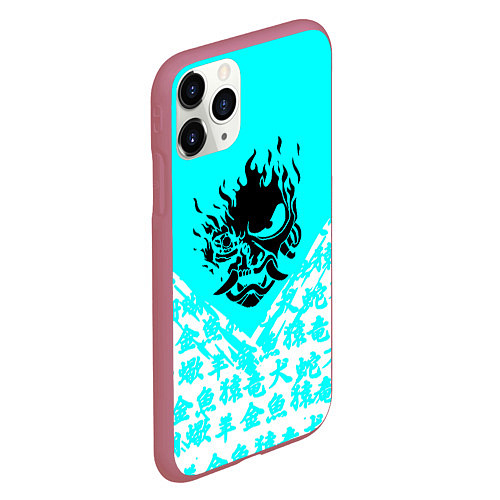 Чехол iPhone 11 Pro матовый Cyberpunk neon samurai japan / 3D-Малиновый – фото 2