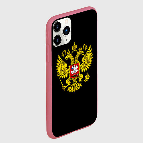 Чехол iPhone 11 Pro матовый Герб РФ gold / 3D-Малиновый – фото 2