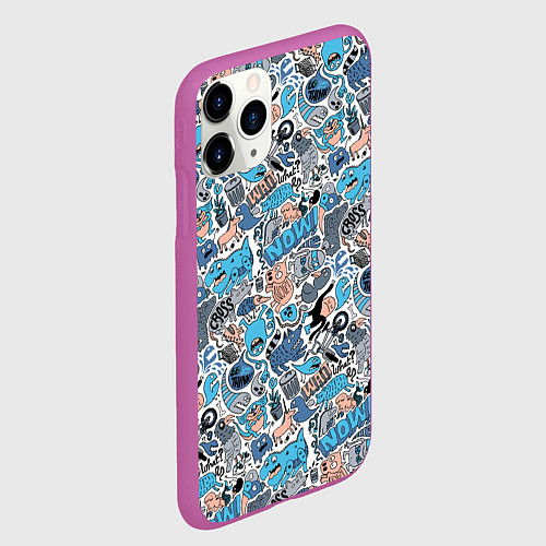 Чехол iPhone 11 Pro матовый Дудл животные и монстры / 3D-Фиолетовый – фото 2