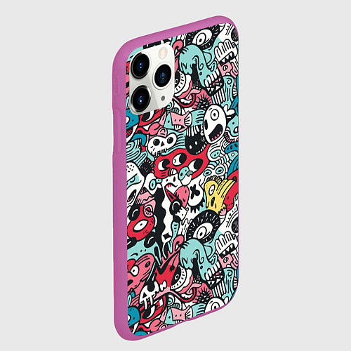 Чехол iPhone 11 Pro матовый Дудл животные абстракция / 3D-Фиолетовый – фото 2