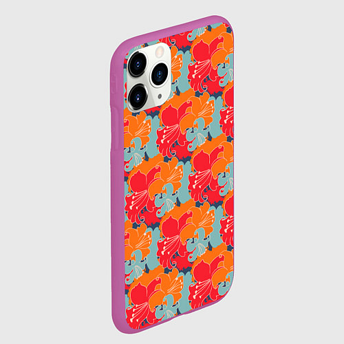 Чехол iPhone 11 Pro матовый Красные синие оранжевые лилии / 3D-Фиолетовый – фото 2