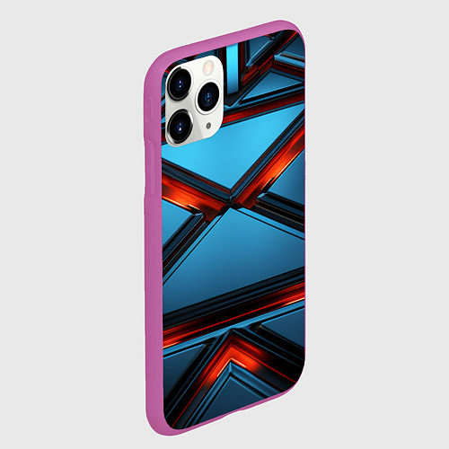 Чехол iPhone 11 Pro матовый Абстрактные треугольные плиты со светом / 3D-Фиолетовый – фото 2