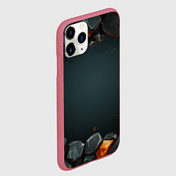 Чехол iPhone 11 Pro матовый Текстурные темные и золотые камни, цвет: 3D-малиновый — фото 2
