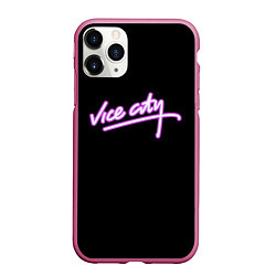 Чехол iPhone 11 Pro матовый Vice city logo neon, цвет: 3D-малиновый