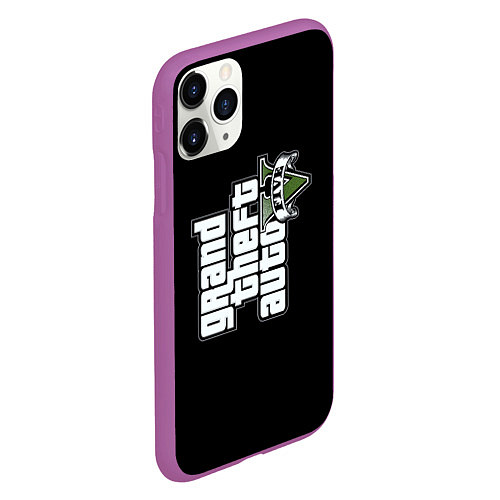 Чехол iPhone 11 Pro матовый GTA5 logo game rockstar / 3D-Фиолетовый – фото 2