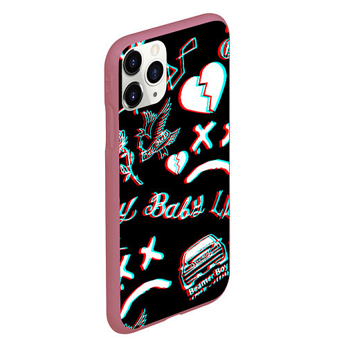 Чехол iPhone 11 Pro матовый Lil Peep logo glitch / 3D-Малиновый – фото 2