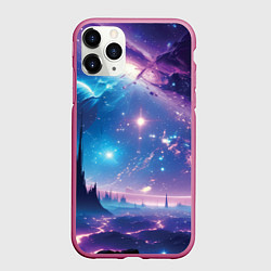 Чехол iPhone 11 Pro матовый Звездный город в космосе, цвет: 3D-малиновый