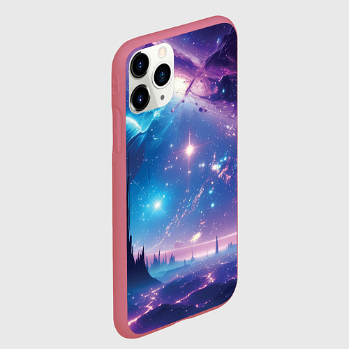 Чехол iPhone 11 Pro матовый Звездный город в космосе / 3D-Малиновый – фото 2