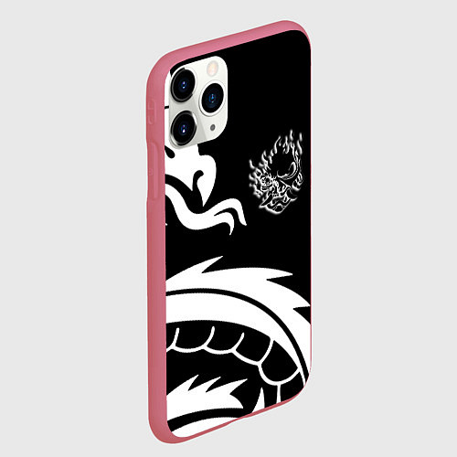 Чехол iPhone 11 Pro матовый Samurai dragon steel japan / 3D-Малиновый – фото 2