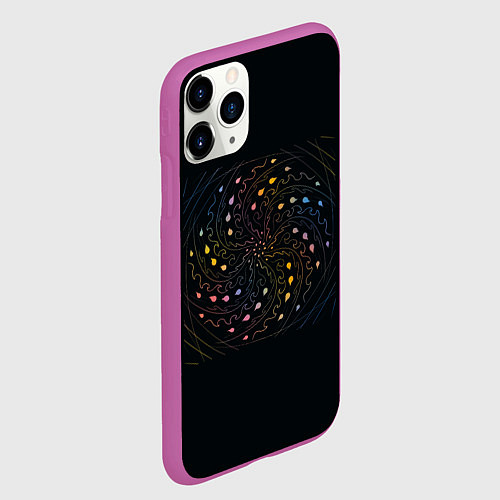 Чехол iPhone 11 Pro матовый Мандала на черном фоне / 3D-Фиолетовый – фото 2