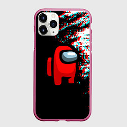 Чехол iPhone 11 Pro матовый Among us краски глитч, цвет: 3D-малиновый