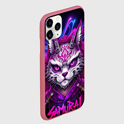 Чехол iPhone 11 Pro матовый Кот самурай в ярких фиолетовых оттенках, цвет: 3D-малиновый — фото 2