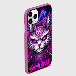 Чехол iPhone 11 Pro матовый Кот самурай в ярких фиолетовых оттенках, цвет: 3D-фиолетовый — фото 2