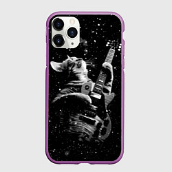 Чехол iPhone 11 Pro матовый Романтичный кот играет на гитаре, цвет: 3D-фиолетовый