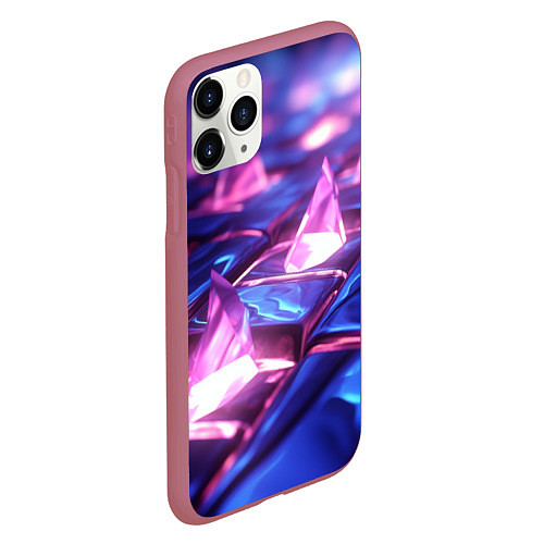 Чехол iPhone 11 Pro матовый Абстракция из блестящих камней и плит / 3D-Малиновый – фото 2