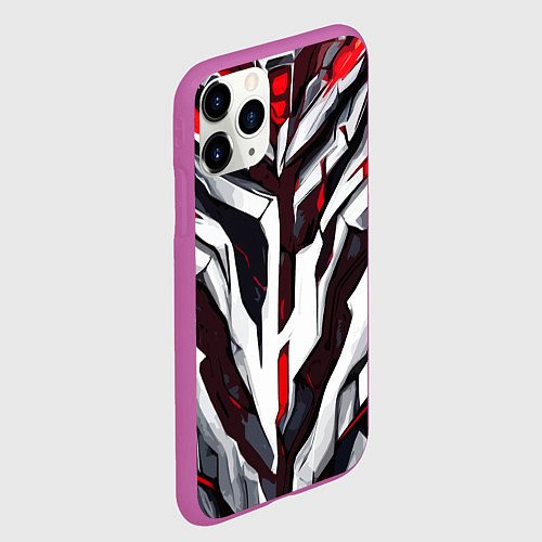 Чехол iPhone 11 Pro матовый Хаотичная красно-белая абстракция / 3D-Фиолетовый – фото 2
