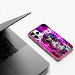 Чехол iPhone 11 Pro матовый Девушка самурай в откровенном костюме, цвет: 3D-малиновый — фото 2