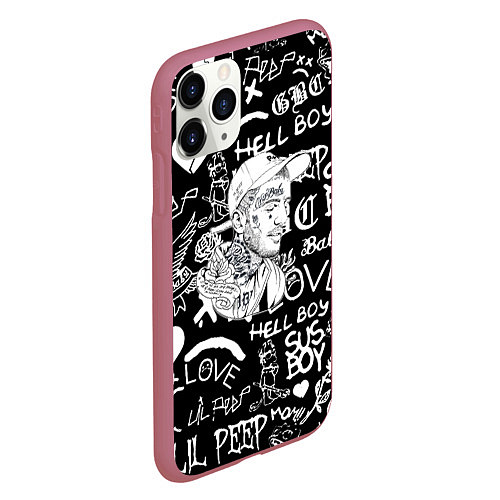 Чехол iPhone 11 Pro матовый Lil Peep pattern автографы лого / 3D-Малиновый – фото 2