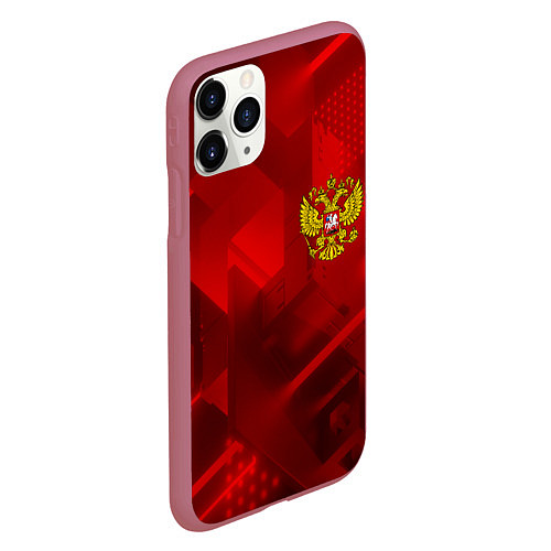 Чехол iPhone 11 Pro матовый Россия герб текстура / 3D-Малиновый – фото 2