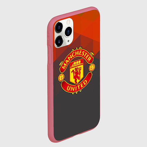 Чехол iPhone 11 Pro матовый Манчестер Юнайтед полигональный красный / 3D-Малиновый – фото 2