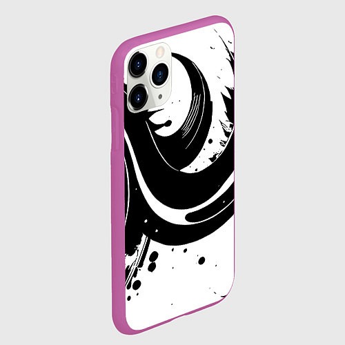 Чехол iPhone 11 Pro матовый Чёрно-белая экспрессивная абстракция / 3D-Фиолетовый – фото 2