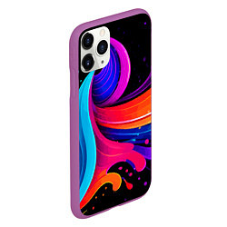 Чехол iPhone 11 Pro матовый Неоновая красочная абстракция - нейросеть, цвет: 3D-фиолетовый — фото 2