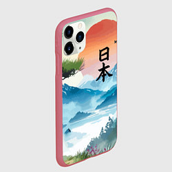 Чехол iPhone 11 Pro матовый Восход красного солнца - Японский пейзаж, цвет: 3D-малиновый — фото 2