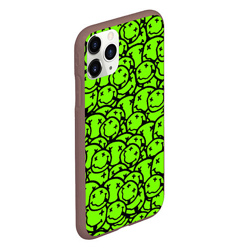 Чехол iPhone 11 Pro матовый Nirvana green logo smile / 3D-Коричневый – фото 2