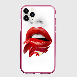 Чехол iPhone 11 Pro матовый Цветные губы, цвет: 3D-малиновый