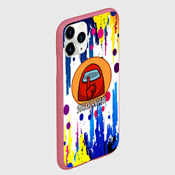 Чехол iPhone 11 Pro матовый Among us краски цветные с потёками, цвет: 3D-малиновый — фото 2