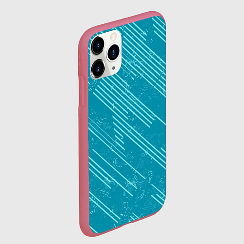 Чехол iPhone 11 Pro матовый Абстракция светлые линии на зеленом фоне / 3D-Малиновый – фото 2