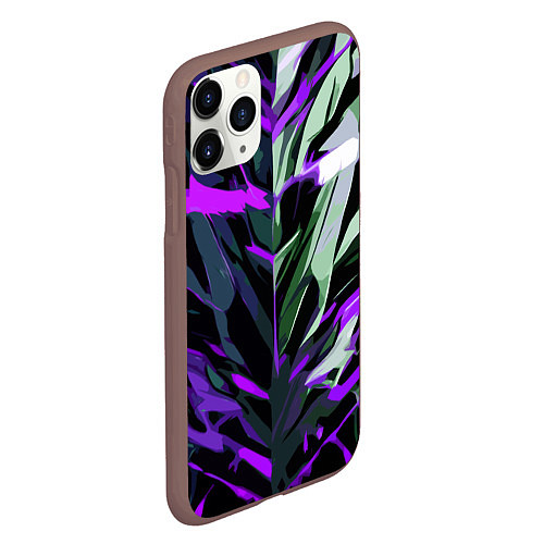 Чехол iPhone 11 Pro матовый Хаотичная чёрно-фиолетово абстракция / 3D-Коричневый – фото 2