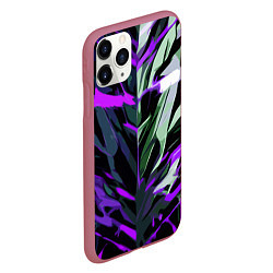 Чехол iPhone 11 Pro матовый Хаотичная чёрно-фиолетово абстракция, цвет: 3D-малиновый — фото 2