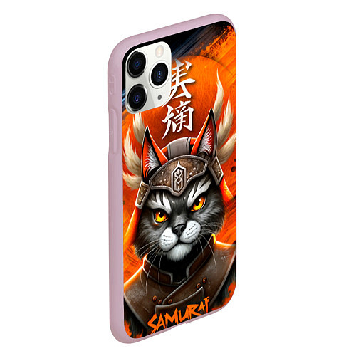 Чехол iPhone 11 Pro матовый Cat samurai / 3D-Розовый – фото 2