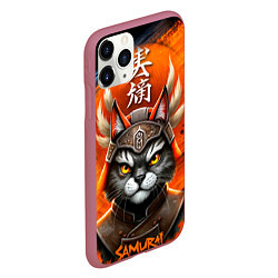 Чехол iPhone 11 Pro матовый Cat samurai, цвет: 3D-малиновый — фото 2