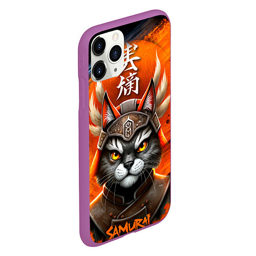 Чехол iPhone 11 Pro матовый Cat samurai / 3D-Фиолетовый – фото 2