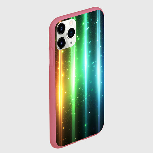 Чехол iPhone 11 Pro матовый Светящиеся яркие неоновые полосы в космосе / 3D-Малиновый – фото 2