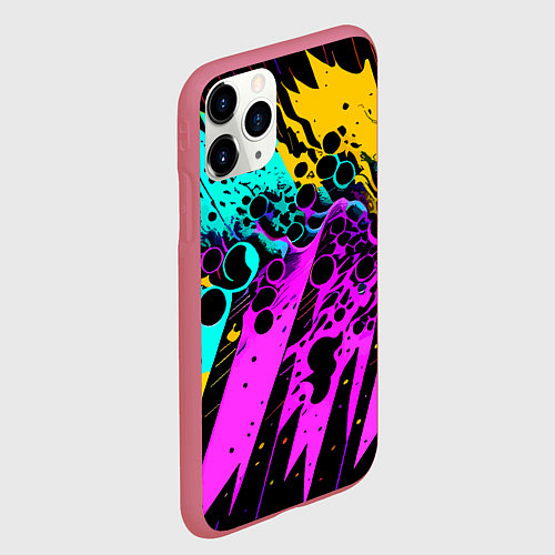 Чехол iPhone 11 Pro матовый Разноцветная неоновая абстракция - нейроарт / 3D-Малиновый – фото 2