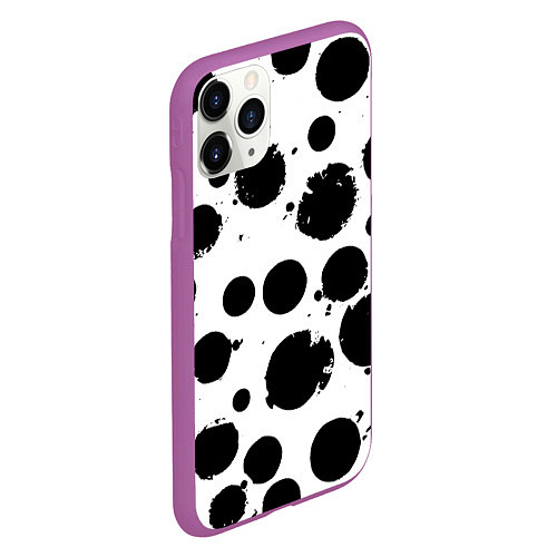 Чехол iPhone 11 Pro матовый Abstract black blots - ai art fantasy / 3D-Фиолетовый – фото 2