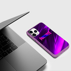Чехол iPhone 11 Pro матовый Fortnite neon stripes angles logo, цвет: 3D-фиолетовый — фото 2