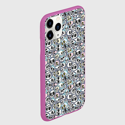 Чехол iPhone 11 Pro матовый Черепа разной формы паттерны / 3D-Фиолетовый – фото 2