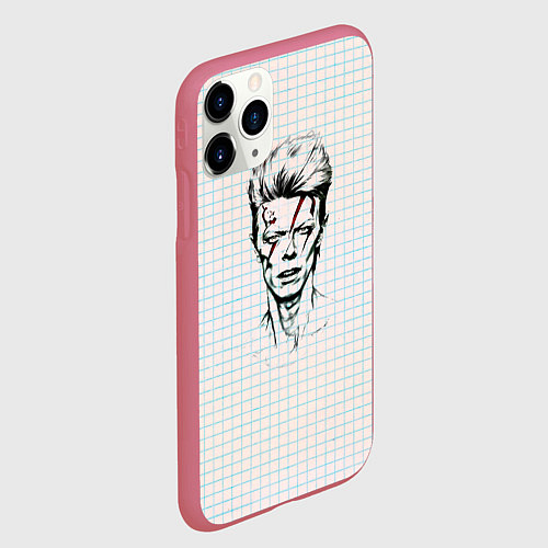 Чехол iPhone 11 Pro матовый Рисунок Дэвида Боуви / 3D-Малиновый – фото 2