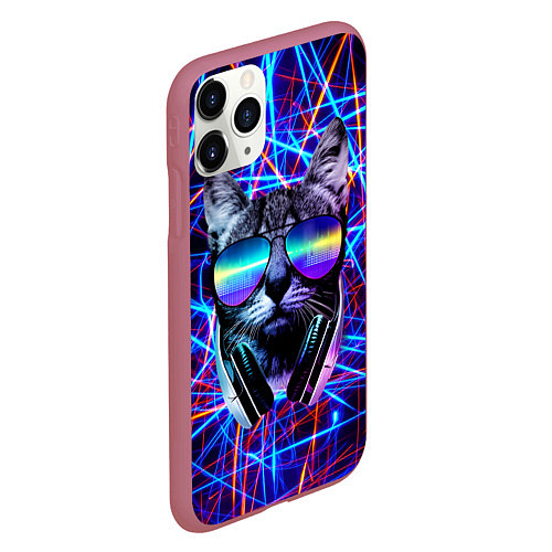 Чехол iPhone 11 Pro матовый Cat DJ neon / 3D-Малиновый – фото 2