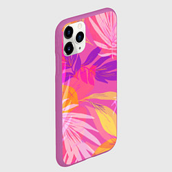 Чехол iPhone 11 Pro матовый Летний фон с цветными листьями в акварельном стиле, цвет: 3D-фиолетовый — фото 2