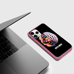 Чехол iPhone 11 Pro матовый Открой разум: мозг с цветами - Open mind, цвет: 3D-малиновый — фото 2