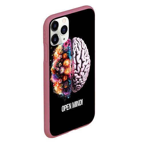 Чехол iPhone 11 Pro матовый Открой разум: мозг с цветами - Open mind / 3D-Малиновый – фото 2