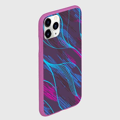 Чехол iPhone 11 Pro матовый Абстракция геометрических линий / 3D-Фиолетовый – фото 2