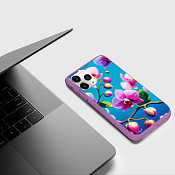 Чехол iPhone 11 Pro матовый Орхидея цветы паттерн, цвет: 3D-фиолетовый — фото 2