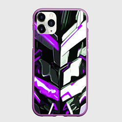 Чехол iPhone 11 Pro матовый Хаотичная фиолетово-белая абстракция на чёрном фон, цвет: 3D-фиолетовый
